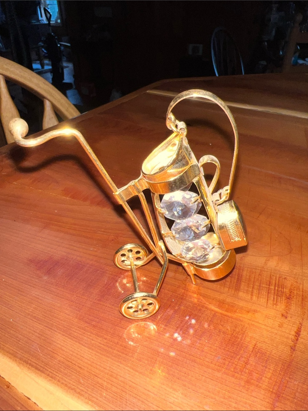 Gold Crystal Golf Figurine ?Swarovski? Golf Bag With Clubs